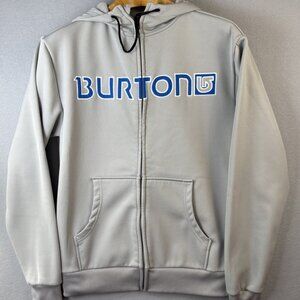 Burton Dryride Hoodie Mens Size S Gray Full Zip Spell Out Peak Snowboard‎ Skiing